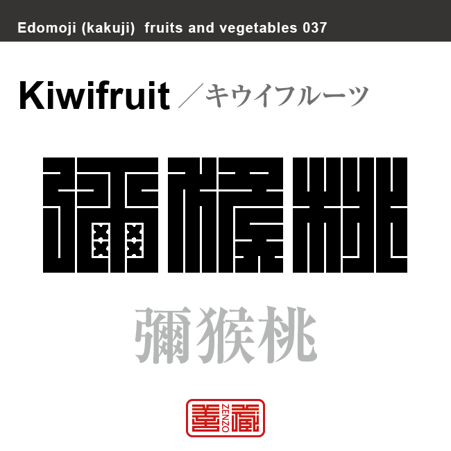 彌猴桃　キウイフルーツ　野菜や果物の名前（漢字表記）を角字で表現してみました。該当する植物についても簡単に解説しています。