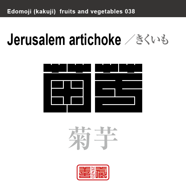 菊芋　きくいも　野菜や果物の名前（漢字表記）を角字で表現してみました。該当する植物についても簡単に解説しています。