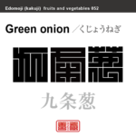 九条葱　くじょうねぎ　野菜や果物の名前（漢字表記）を角字で表現してみました。該当する植物についても簡単に解説しています。