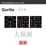 大猩猩　ゴリラ　哺乳類の名前（漢字表記）を角字で表現してみました。該当する動物についても簡単に解説しています。