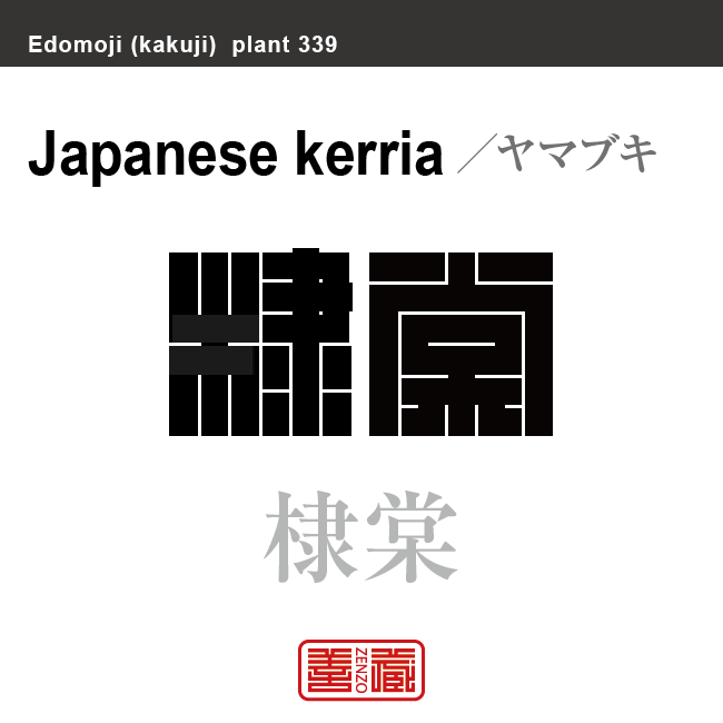 棣棠　ヤマブキ　花や植物の名前（漢字表記）を角字で表現してみました。該当する植物についても簡単に解説しています。