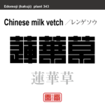 蓮華草　レンゲソウ　花や植物の名前（漢字表記）を角字で表現してみました。該当する植物についても簡単に解説しています。